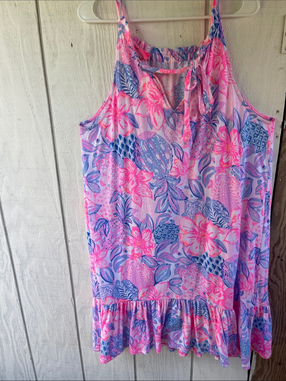 Lilly Pulitzer Pink & Blue Tie-Neck Ruffle Summer Dress